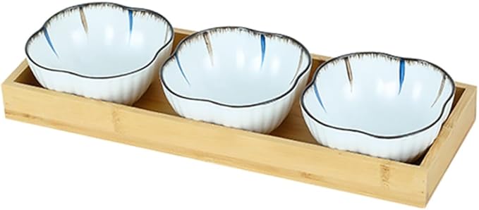 Amosfun Japanese Style Snack Plate Set 6 Ceramic Small Plates with Divided Compartments for Dried Fruits Appetizers and Sauces for Home Dining and Restaurants