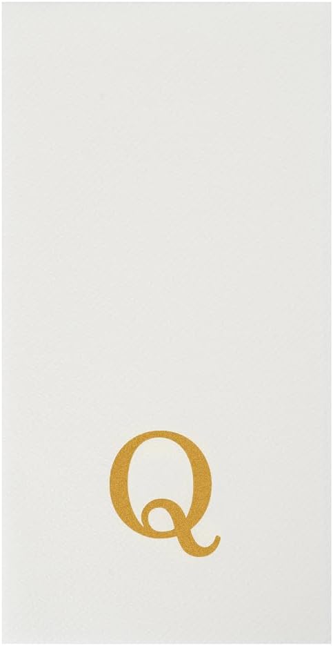 Luxenap 15.8 X 7.9 Inch Linen-Feel Guest Towels, 50 Lettered Hand Towels - Gold Letter 'Q', Sans Serif Font, White Paper Dinner Napkins, airlaid, For Restrooms And Tables