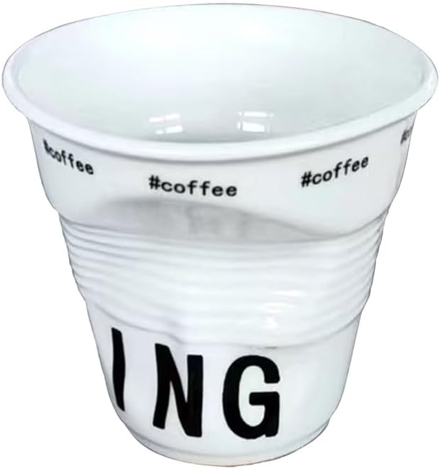 Vitbunana Hand-kneaded Ceramic Coffee Mug, Creative Irregular Coffee Cup, Italian Pleated Ceramic cups, Can be Used for Tea, Latte, Milk, Juice and Other Drinks(Letters01)