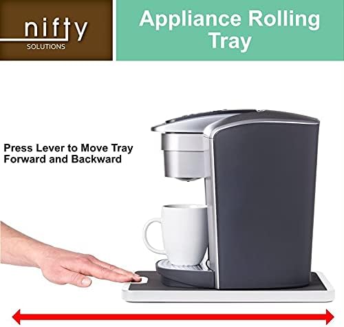 Nifty Medium Appliance Rolling Tray - White, Home Kitchen Counter Organizer, Integrated Rolling System, Non-Slip Pad Top for Coffee Maker, Stand Mixer, Blender, Toaster