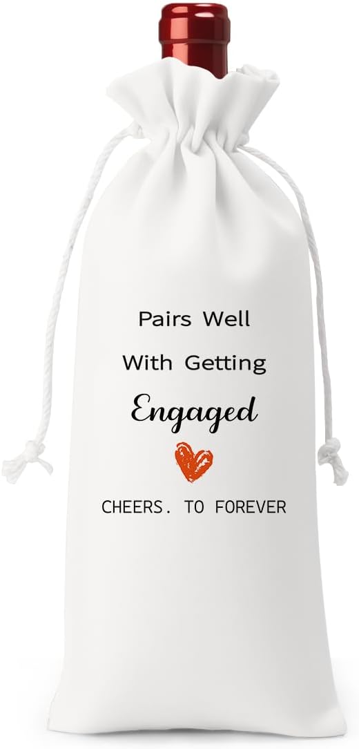White Engaged Wine Bag Engagement Gifts for Women Men Bride Couples Future Mrs Newlywed Engaged Wedding Bridal Shower Wedding Party Decorations Wine Bottle Bags