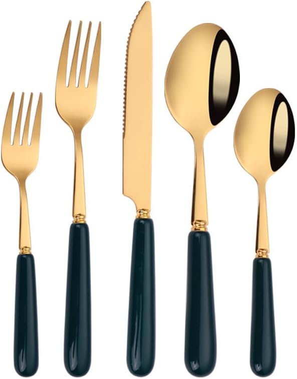 Stainless Steel Flatware serving set,Home Kitchen Eating Tableware Set,Dishwasher Safe,For Home Kitchen Restaurant Hote 5/20/30 Piece Ceramic Handle Stainless Steel Knife, Fork And Spoon Set Western S