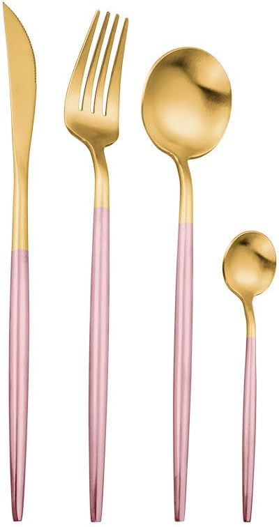 Silverware Flatware Cutlery Set, 4/16/24/32/40/48 Pieces Pink Gold 304 Stainless Steel Tableware Portuguese Cutlery Set Hotel Household Stainless Steel Tableware(Color:Pink Gold,Size:8Set-32