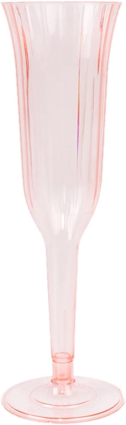 TCF Linen 12 Pack Transparent Blush Plastic Champagne Flutes, 6oz Flared Disposable Glasses Elegant Reusable Look Shatterproof Stemware for Weddings Parties Catering Toasts