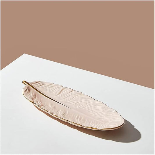 Modern Large Dinner Plates Ceramic Dining Plate Feather Shape Suitable for Serving Meat Steak Appetizer Fish 10 Inches Stackable Dinner Plates