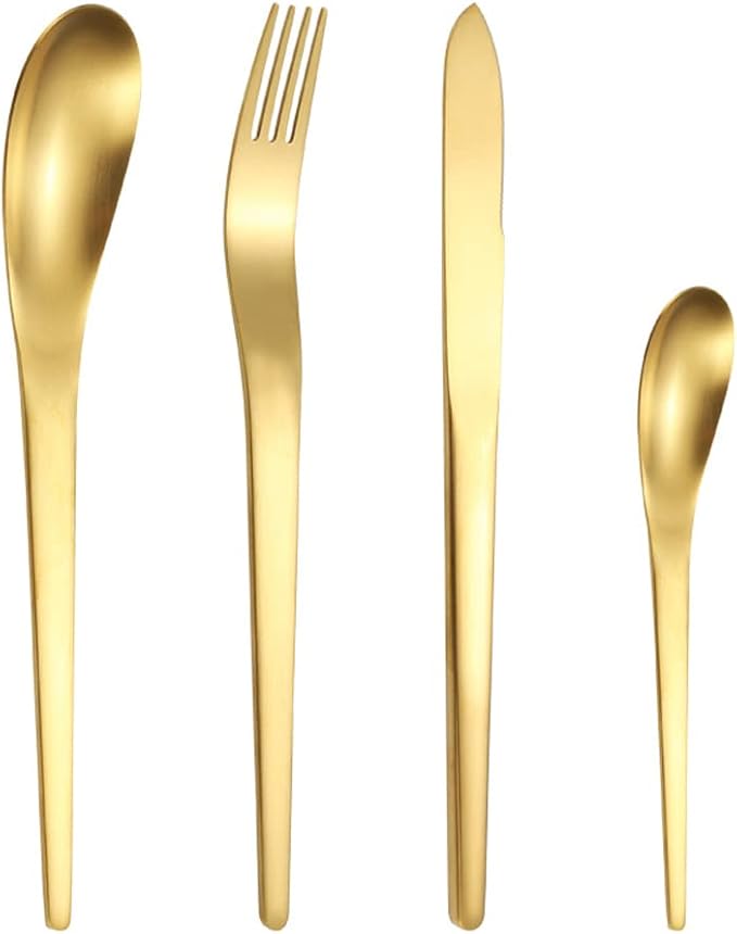 4 Pack Cutlery Set Stainless Steel Flatware Silverware Set Knife Fork Spoon Mixed Cutlery Set, Dishwasher Safe for Home Restaurant Hotel Gift (Gold)