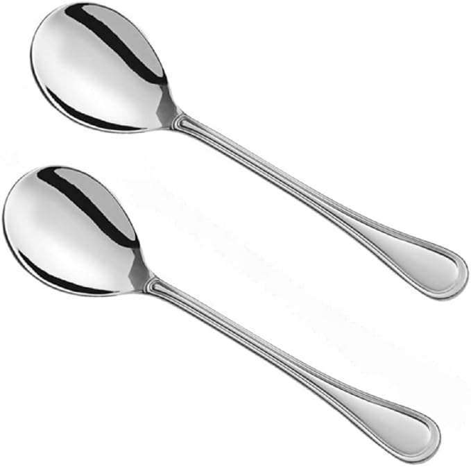 TrueCraftware- 9-3/4” Luxor Solid Spoon Stainless Steel Set of 2- Serving Utensils Spoon Flatware Basting Serving Cutlery Kitchen Tableware Buffet Serving Utensils for Home Kitchen and Restaurant
