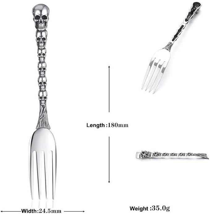 Skull Motif Serving Spoon Fork Set, Premium Stainless Steel Fork Spoon Silverware Set, Unique styles 3D Skulls, Dishwasher Safe, for Home, Kitchen, or Halloween Decorations