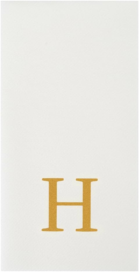 Luxenap 15.8 X 7.9 Inch Linen-Feel Guest Towels, 50 Lettered Hand Towels - Gold Letter 'H', Sans Serif Font, White Paper Dinner Napkins, airlaid, For Restrooms And Tables - Restaurantware
