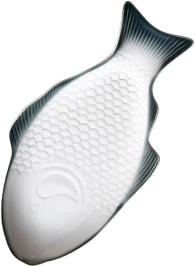 ABOOFAN Creative Fish Shaped Ceramic Plate Dark Green Snack Storage Dish for Home Restaurant Party Serving Platter with Unique Decorative Design