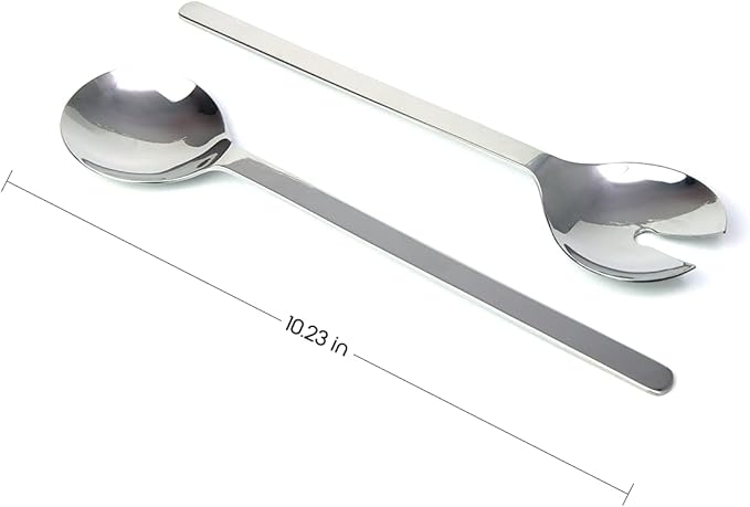 Regent 18/10 CONTEMPO Chromeplated 9.8”inch 25cm Salad Bowl with Stainless Steel Servers, Big Salad Bowls with Perfect for Fruits, Vegetable or Salads