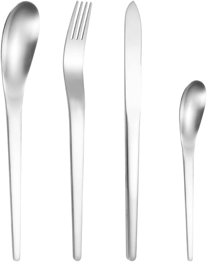 4 Pack Cutlery Set Stainless Steel Flatware Silverware Set Knife Fork Spoon Mixed Cutlery Set, Dishwasher Safe for Home Restaurant Hotel Gift Silver