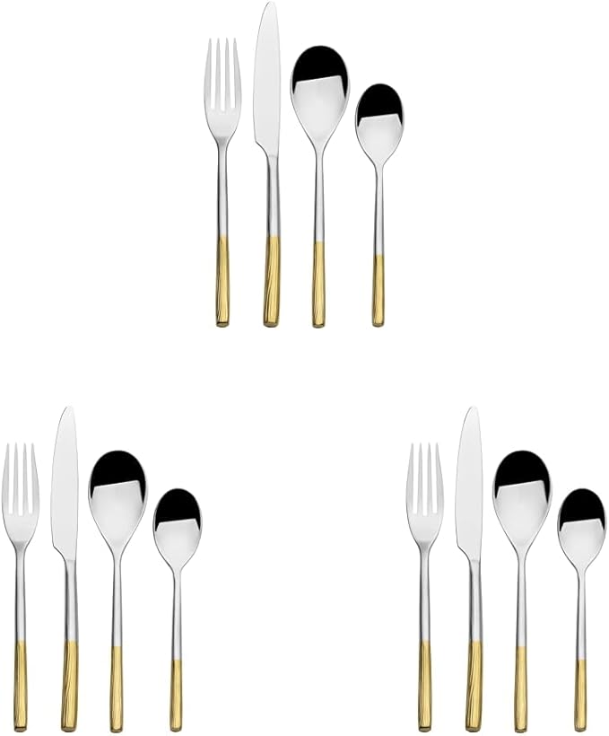 Mikasa Duval Gold Lines 18.0 Forged Stainless Steel 16 Piece Cutlery Set, Service For 4 (Pack of 3)