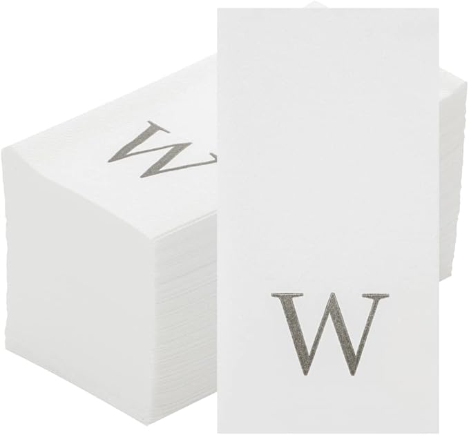 Luxenap 15.8 X 7.9 Inch Linen-Feel Guest Towels, 2000 Lettered Hand Towels - Silver Letter 'W', Sans Serif Font, White Paper Dinner Napkins, airlaid, For Restrooms And Tables - Restaurantware