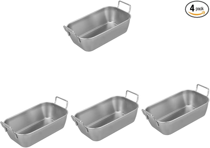 Unomor 4sets Stainless Steel Snack Containers Tray with Handle for Serving Fried Chicken Fries Snacks Easy to Clean Multi Purpose Storage Tray for Kitchen Parties 2pcs*4