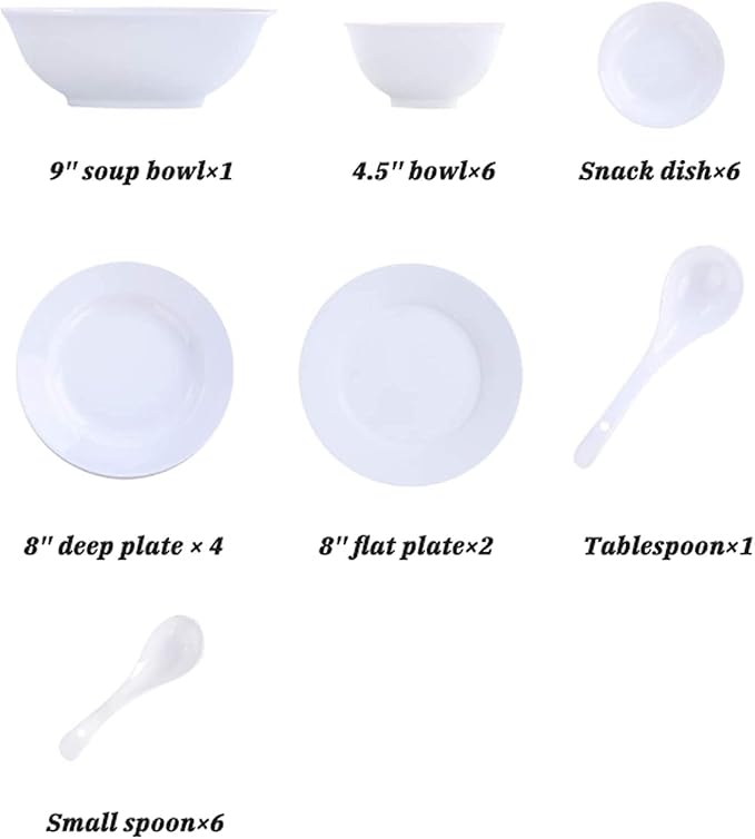 Dining Plate Set Ceramics Dinner Sets 26 Pieces Pure Color Dinnerware Set | White Porcelain Steak Plate Cereal Bowl and Soup Bowl for Restaurant,A