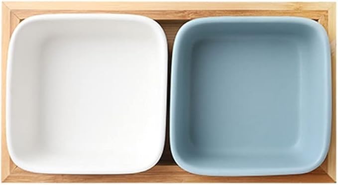 Sauce Dish 2pcs Snack Serving Platter with Tray Ceramic Fruit Appetizer Nuts Vinegar Serving Plate Sauce Dish for Home Party Restaurant(Two Compartments) Dipping Bowls (B)