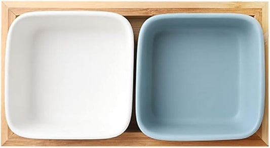 Sauce Dish 2pcs Snack Serving Platter with Tray Ceramic Fruit Appetizer Nuts Vinegar Serving Plate Sauce Dish for Home Party Restaurant(Two Compartments) Dipping Bowls (B)