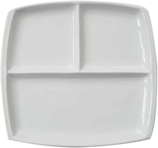 Elegant Quadrate Shaped Ceramic Divided Plate Dinner Plates Luncheon Plates Salad Plates Dishes for Kitchen, White/ Dark Blue (1, White)