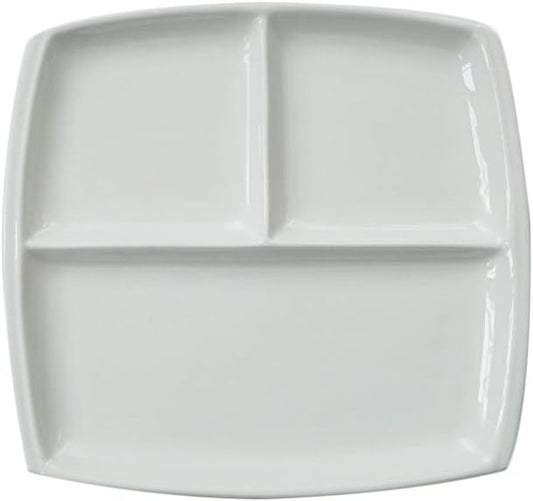 Elegant Quadrate Shaped Ceramic Divided Plate Dinner Plates Luncheon Plates Salad Plates Dishes for Kitchen, White/ Dark Blue (1, White)