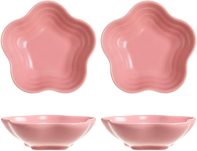 Gaolinci 3.5 Inches Flower Shape Ceramic Sauce Dish,Mini Side Seasoning Dish,Snack Serving Dishes,Porcelain Small Saucer Set(Plum Flower, Set of 4)