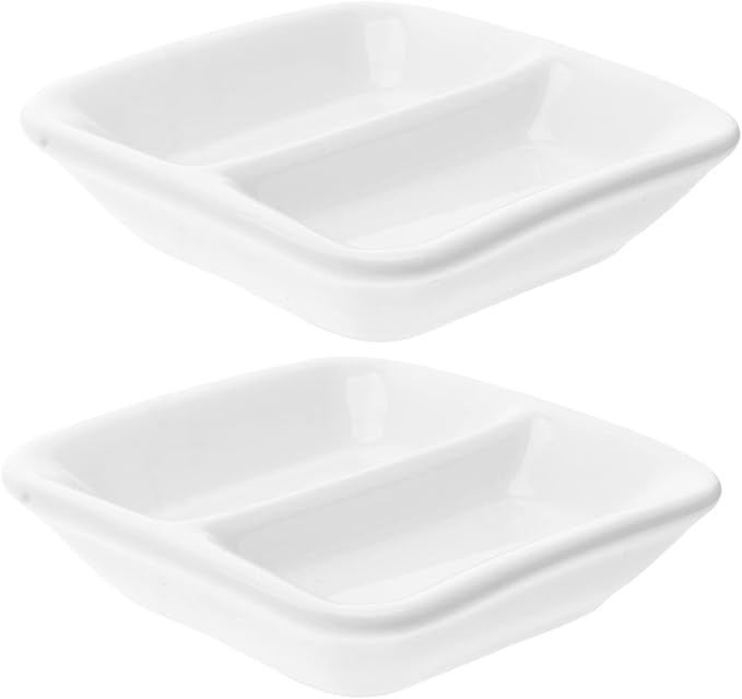 PRETYZOOM 2pcs Pure White Ceramic Appetizer Serving Tray Compartments for Soy Sauce and Dipping Sauces Versatile Snack Dish for Everyday Use and Gatherings