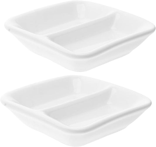 PRETYZOOM 2pcs Pure White Ceramic Appetizer Serving Tray Compartments for Soy Sauce and Dipping Sauces Versatile Snack Dish for Everyday Use and Gatherings