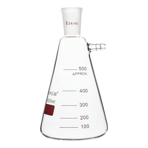 stonylab Filtering Flask with 24/40 Standard Taper Outer Joint, Heavy Wall Borosilicate Glass Filter Flask, Bolt Neck with Tubulation, 500 ml