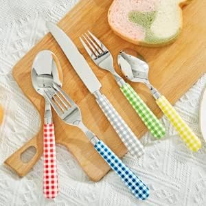 ANNOVA Silverware Set Stainless Steel Colorful Tableware Kitchen Flatware Set Utensils, Includes Dinner Knives, Forks, Spoons, Salad Forks & Dessert Spoons (Mix/Checkered, 20 Pieces)