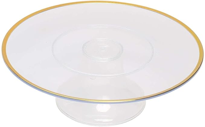Efavormart 2 Pack | 12" Clear with Gold Rim Plastic Cupcake Dessert Display Riser, Disposable Pedestal Cake Stand