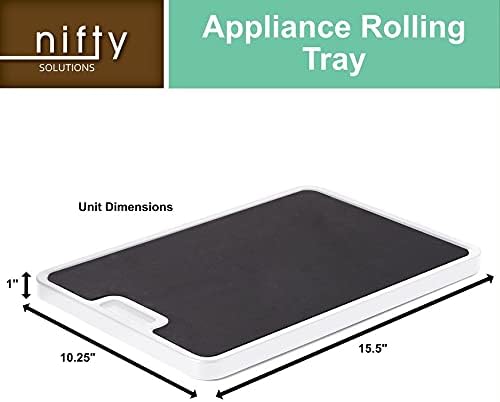 Nifty Medium Appliance Rolling Tray - White, Home Kitchen Counter Organizer, Integrated Rolling System, Non-Slip Pad Top for Coffee Maker, Stand Mixer, Blender, Toaster