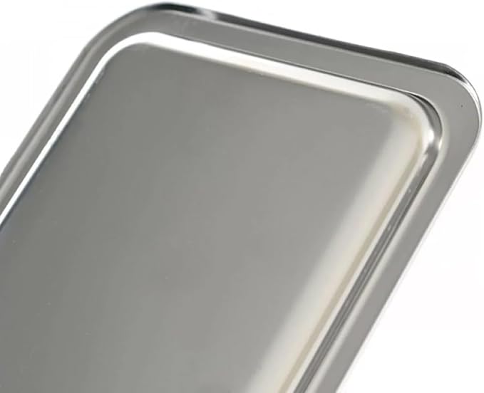 Elegant Stainless Steel Rectangular Serving Tray, Mirror Finish Coffee Tea Platter, Silver, 13 x 5.12 Inch, for Cafe, Home Desserts Long Metal Plate for Café, Home, Gift Bahtroom Tray