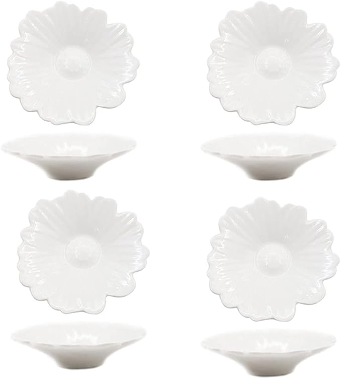 Appetizer Bowls Sauce Dish Ceramic Flower Shaped Sauce Dish Sushi Dipping Bowl Appetizer Plates Porcelain Serving Dish Condiment Dishes Set of 4(Little Daisy) Salad Bowls (Color : White)