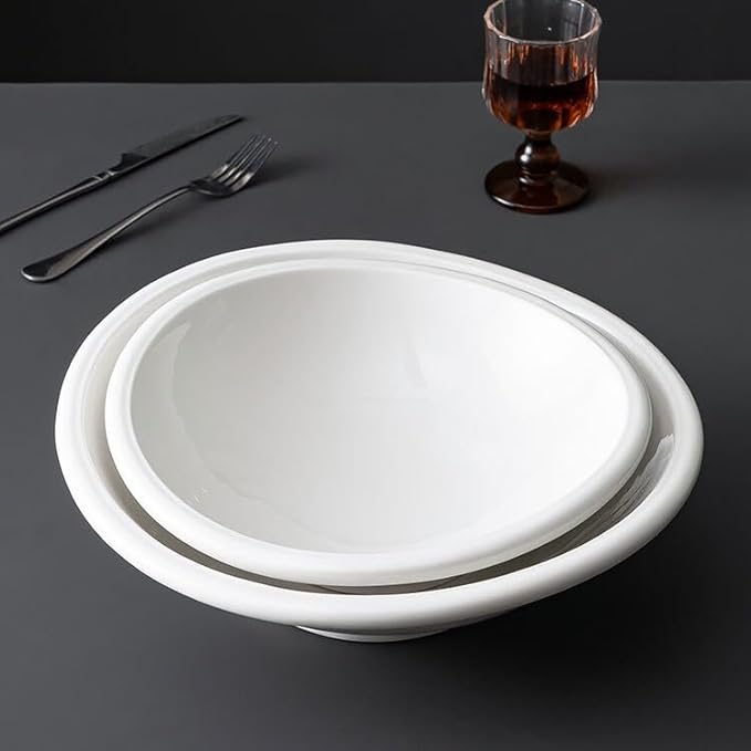 Kitchen Plates 11-inch White Ceramic Large Bowl Club Restaurant Tableware Kitchen Soup Service Appetizer Plate Restaurant Plates(13 in)