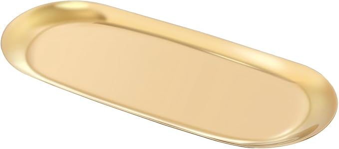 9x3.8Inch Gold Stainless Steel Decorative Tray, Oval Stainless Steel Small Serving Trays for Tea Fruit, Jewelry Plate, Decorative Storage Tray