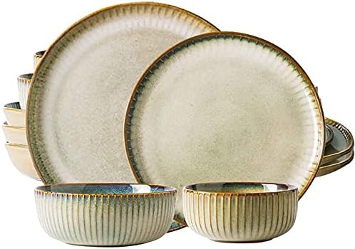 Porcelain Dinnerware Sets Plates and Bowls Sets 16pcs Dinnerware Sets, Ceramics Dinner Set for 4, Sky Brown Tableware Set, Complete Porcelain Combination, Retro Distressed Style