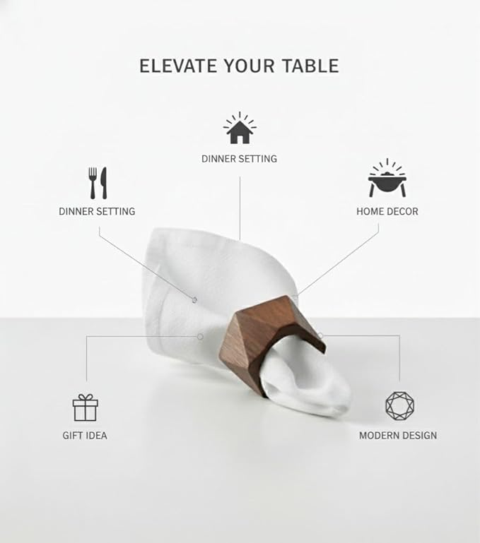 Wooden Mongo Napkin Rings Dining Table Napkin Holder, Classic Everyday Use Thanksgiving, Christmas Napkin Rings Buckles,Festive Party Gift Farmhouse for Table (Cut Mongo Set of 12)
