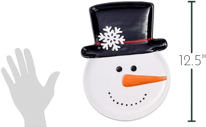 The Bridge Collection 12.5" Christmas Jolly Snowman Plate with Spreader - 2 Piece Set - Wintery Smiling Snowman Serving Dish with Matching Spreader
