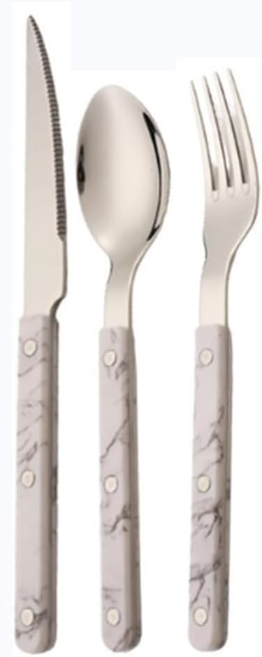 ABS Rivet Handle Marble Pattern Handle Kitchen Stainless Steel Silverware Tableware Flatware Cutlery Knives Forks Spoons Set,Butter Knife Dessert Spoon Fork (Marbling,3 pieces)