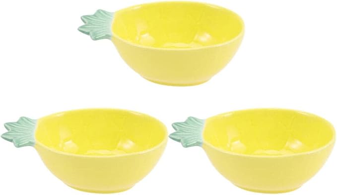 Kichvoe 3pcs Pineapple Plates Ceramic Soy Sauce Dishes Decorative Dessert Bowls Appetizer Plates for Hawaiian Tropical Luau Party Decors Yellow