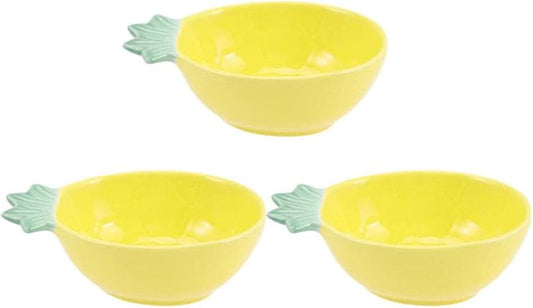 Kichvoe 3pcs Pineapple Plates Ceramic Soy Sauce Dishes Decorative Dessert Bowls Appetizer Plates for Hawaiian Tropical Luau Party Decors Yellow