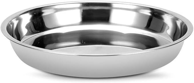 Stainless Steel Round Cake Plate, Rust-Proof Flat Serving Tray for Desserts and Pastries, Silver Non-Tip Baking Dish(28cm)