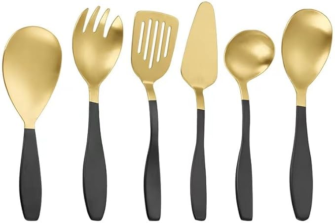 Silverware Set, 6/24/36/48/60/72pcs Kitchenware 5-piece Set Serving Spoon Salad Stainless Steel Spatula, Home Cutlery Flatware Set(Black,48 Pieces for 8)