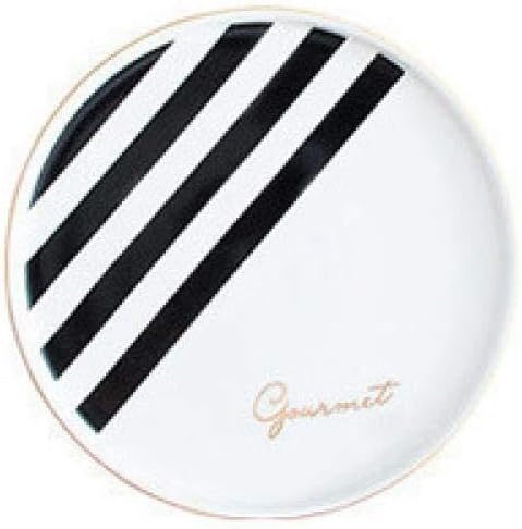 Blue Black Ceramic Standing Plate Salad Plate Simple Ceramic Plate 8 Inch-Black stripes-plate