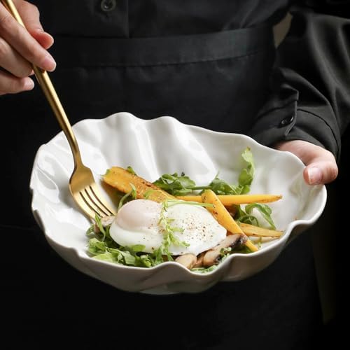 Creative 6-Inch Ceramic Appetizer Plates - Unique White Fruit Salad Bowls & Special-Shaped Breakfast Plates - Set of 8 Elegant Dinnerware for Home Use