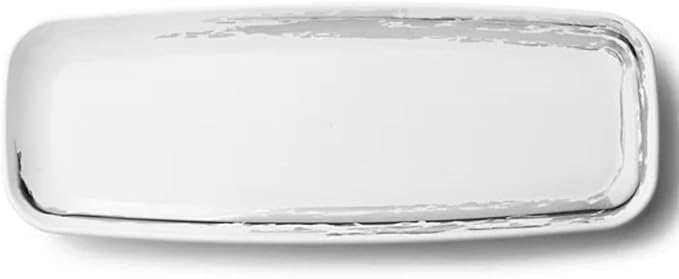 Disposable Whisk Collection Plastic White Oval Serving Tray Silver Accent 6.5" x 17.5" - Stunning and Perfect for Any Occasions: Pack of 2