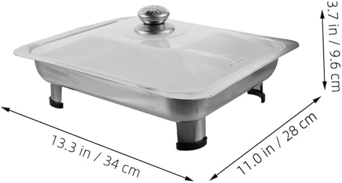 Veemoon Rectangular Stainless Steel Buffet Serving Tray with Lid Chafing Dish for Catering Food Holder and Roasting for Parties and Cafeterias