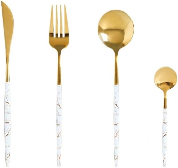 Stainless Steel Flatware serving set,Home Kitchen Eating Tableware Set,Dishwasher Safe,For Home Kitchen Restaurant Hote 4/16/24/32 Pieces Stainless Steel Tableware Creative Polka Dot Hotel Home Main M
