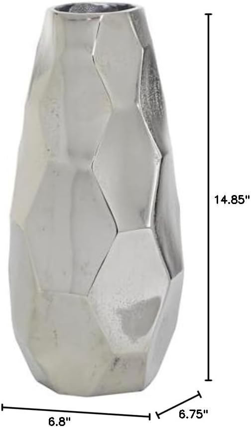 Deco 79 Aluminum Metal Decorative Vase Geometric Centerpiece Vase, Flower Vase for Home Decoration 7" x 7" x 15", Silver (Pack of 2)