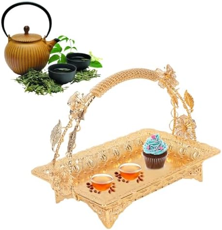 Coffee Serving Tray, Vintage Turkish Tea Coffee Serving Tray Decorative Trays Zinc Alloy Elegant Metal Serving Tray for Home Cafe